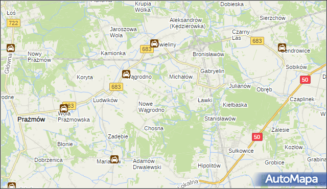 mapa Biały Ług gmina Prażmów, Biały Ług gmina Prażmów na mapie Targeo