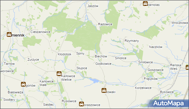 mapa Biechów gmina Pakosławice, Biechów gmina Pakosławice na mapie Targeo