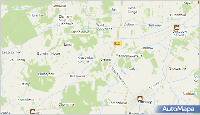 mapa Bielany gmina Łomazy, Bielany gmina Łomazy na mapie Targeo