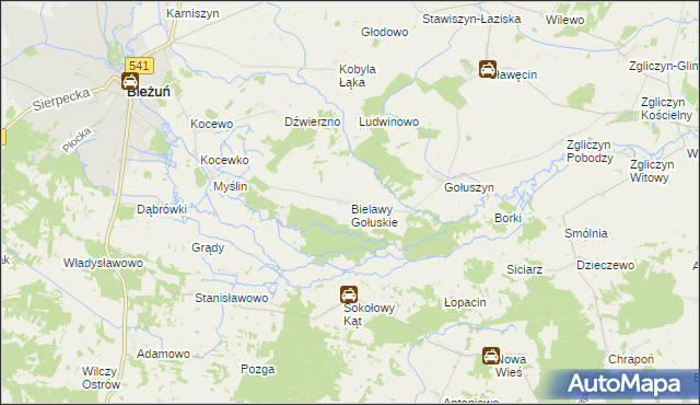 mapa Bielawy Gołuskie, Bielawy Gołuskie na mapie Targeo