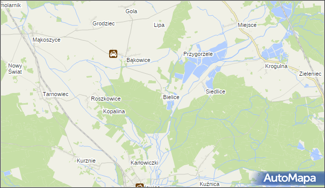 mapa Bielice gmina Świerczów, Bielice gmina Świerczów na mapie Targeo