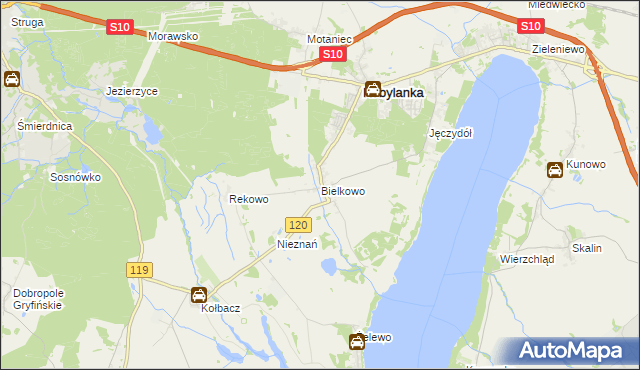 mapa Bielkowo gmina Kobylanka, Bielkowo gmina Kobylanka na mapie Targeo