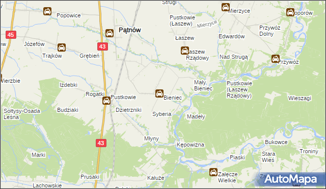 mapa Bieniec gmina Pątnów, Bieniec gmina Pątnów na mapie Targeo