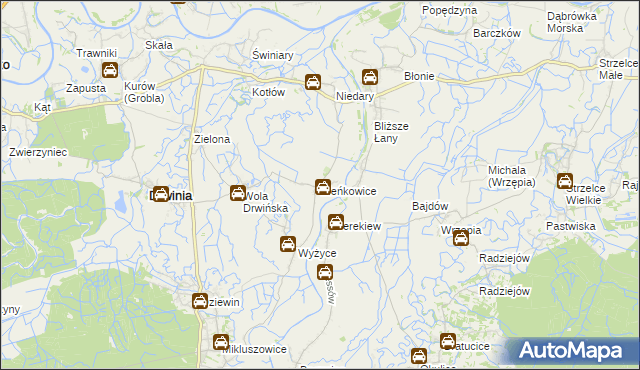 mapa Bieńkowice gmina Drwinia, Bieńkowice gmina Drwinia na mapie Targeo