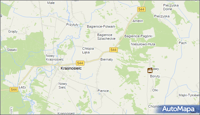 mapa Biernaty gmina Krasnosielc, Biernaty gmina Krasnosielc na mapie Targeo