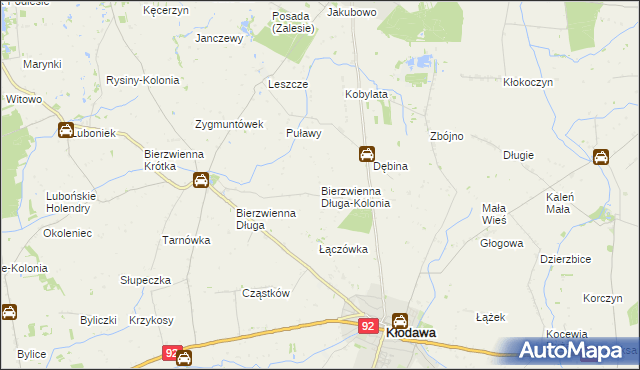 mapa Bierzwienna Długa-Kolonia, Bierzwienna Długa-Kolonia na mapie Targeo