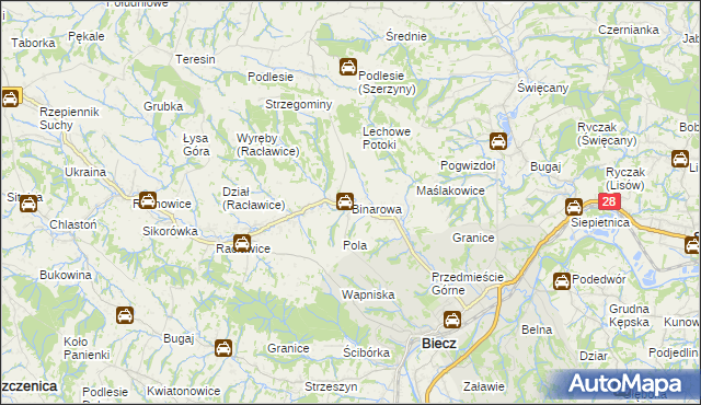 mapa Binarowa, Binarowa na mapie Targeo