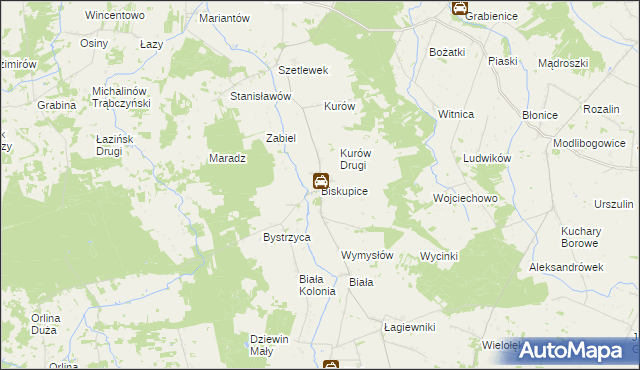 mapa Biskupice gmina Grodziec, Biskupice gmina Grodziec na mapie Targeo