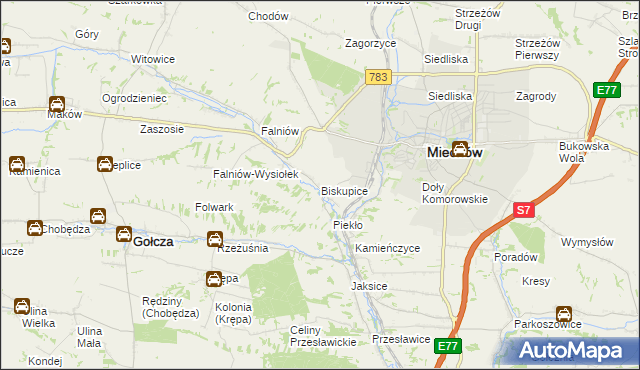 mapa Biskupice gmina Miechów, Biskupice gmina Miechów na mapie Targeo