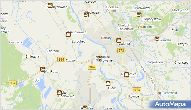 mapa Biskupice Radłowskie, Biskupice Radłowskie na mapie Targeo