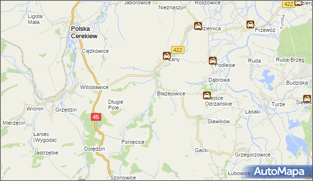 mapa Błażejowice gmina Cisek, Błażejowice gmina Cisek na mapie Targeo