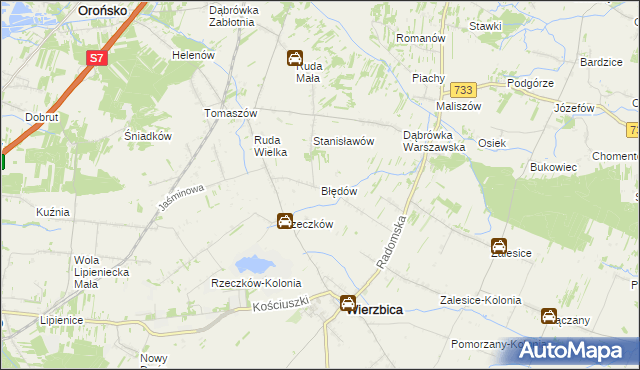 mapa Błędów gmina Wierzbica, Błędów gmina Wierzbica na mapie Targeo