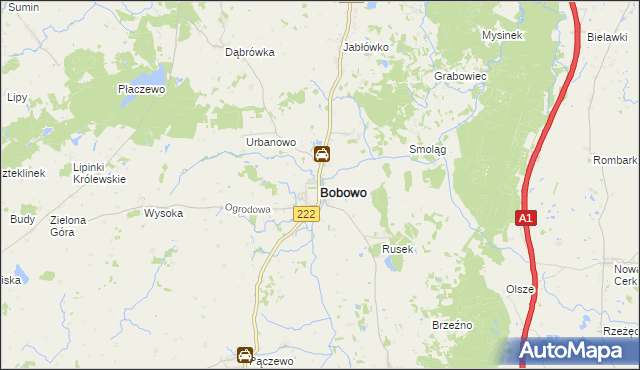 mapa Bobowo powiat starogardzki, Bobowo powiat starogardzki na mapie Targeo