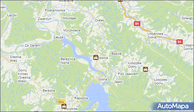 mapa Bóbrka gmina Solina, Bóbrka gmina Solina na mapie Targeo