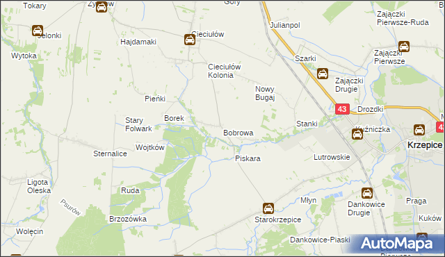 mapa Bobrowa gmina Rudniki, Bobrowa gmina Rudniki na mapie Targeo