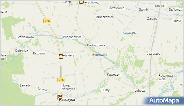 mapa Bobrowiec gmina Rzeczyca, Bobrowiec gmina Rzeczyca na mapie Targeo