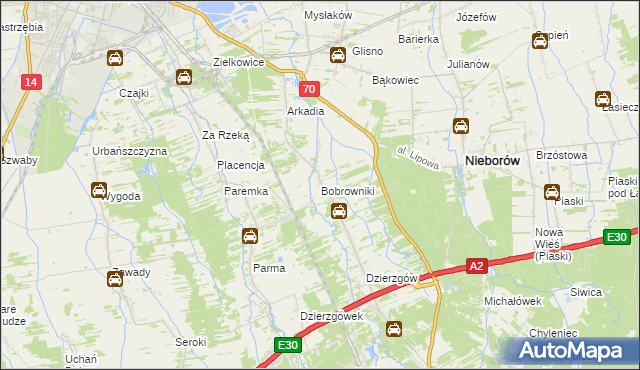 mapa Bobrowniki gmina Nieborów, Bobrowniki gmina Nieborów na mapie Targeo
