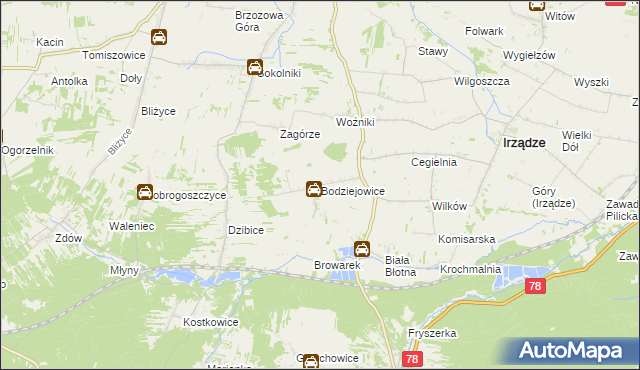 mapa Bodziejowice, Bodziejowice na mapie Targeo