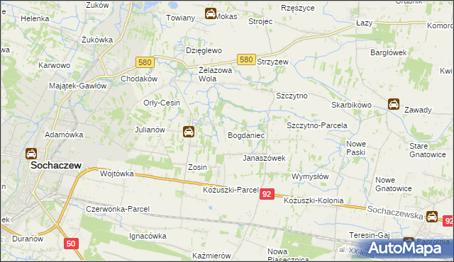 mapa Bogdaniec gmina Sochaczew, Bogdaniec gmina Sochaczew na mapie Targeo