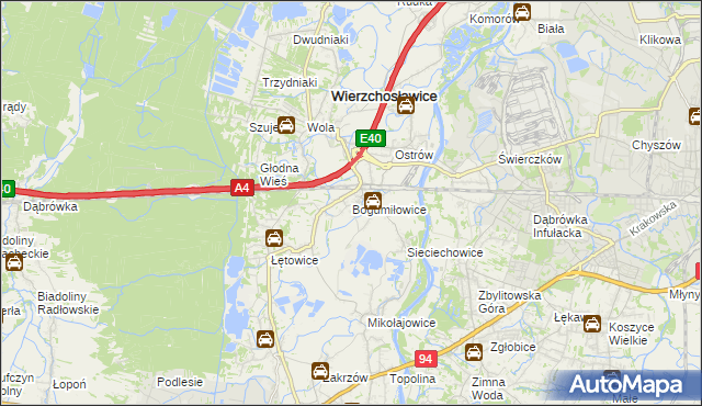 mapa Bogumiłowice gmina Wierzchosławice, Bogumiłowice gmina Wierzchosławice na mapie Targeo