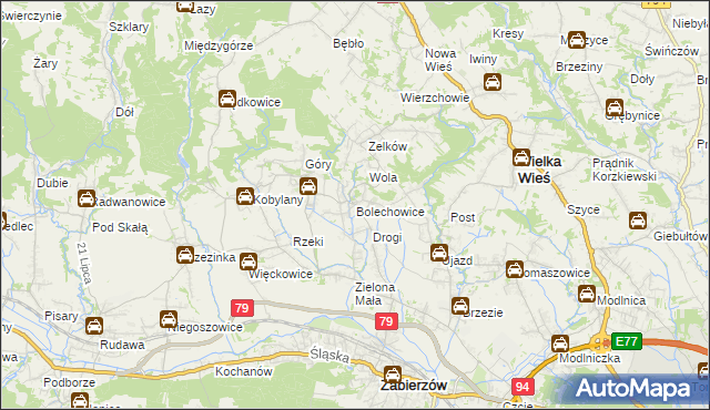 mapa Bolechowice gmina Zabierzów, Bolechowice gmina Zabierzów na mapie Targeo