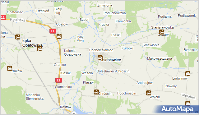 mapa Bolesławiec powiat wieruszowski, Bolesławiec powiat wieruszowski na mapie Targeo