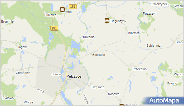 mapa Bolewice gmina Pełczyce, Bolewice gmina Pełczyce na mapie Targeo