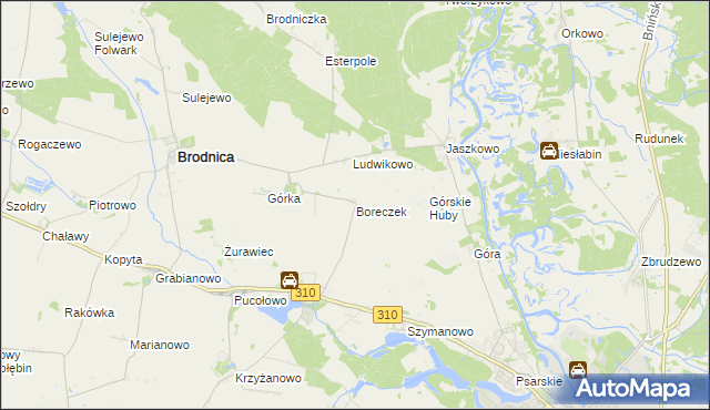 mapa Boreczek gmina Brodnica, Boreczek gmina Brodnica na mapie Targeo