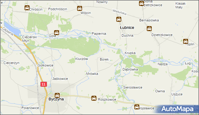 mapa Borek gmina Byczyna, Borek gmina Byczyna na mapie Targeo