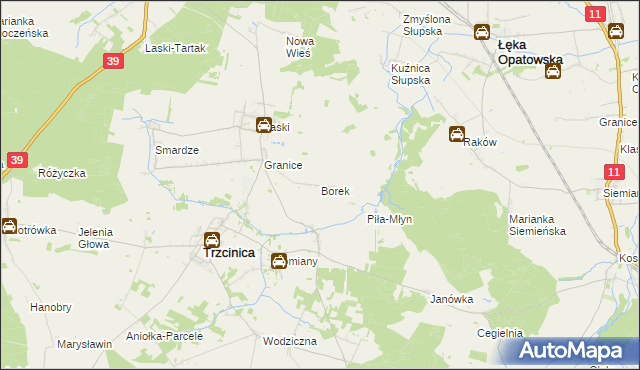 mapa Borek gmina Trzcinica, Borek gmina Trzcinica na mapie Targeo