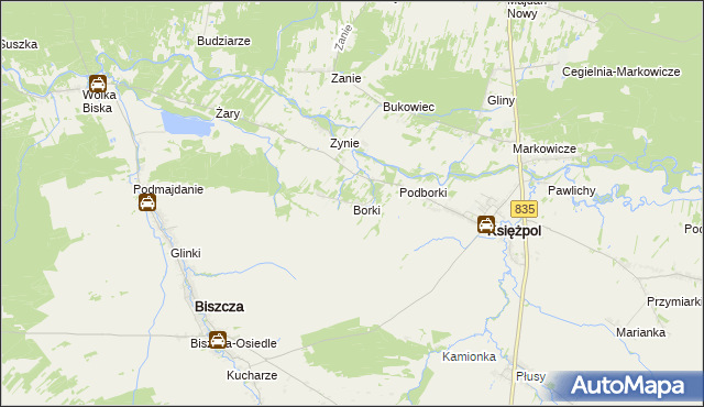 mapa Borki gmina Księżpol, Borki gmina Księżpol na mapie Targeo