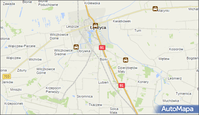 mapa Borki gmina Łęczyca, Borki gmina Łęczyca na mapie Targeo