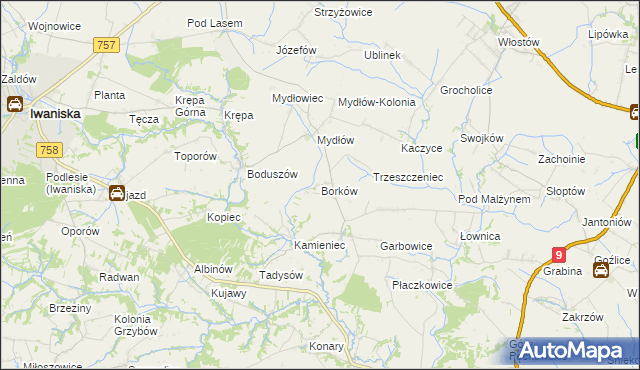 mapa Borków gmina Iwaniska, Borków gmina Iwaniska na mapie Targeo