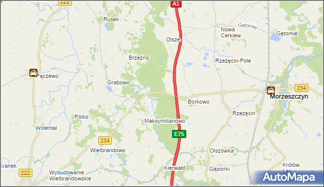 mapa Borkowo Leśne, Borkowo Leśne na mapie Targeo