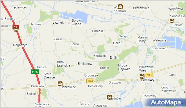 mapa Borówek gmina Bielawy, Borówek gmina Bielawy na mapie Targeo