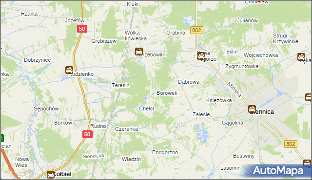 mapa Borówek gmina Siennica, Borówek gmina Siennica na mapie Targeo