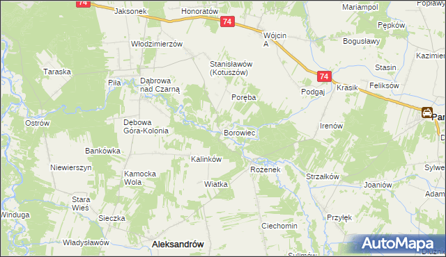 mapa Borowiec gmina Aleksandrów, Borowiec gmina Aleksandrów na mapie Targeo