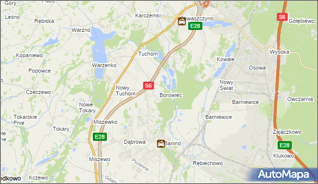 mapa Borowiec gmina Żukowo, Borowiec gmina Żukowo na mapie Targeo