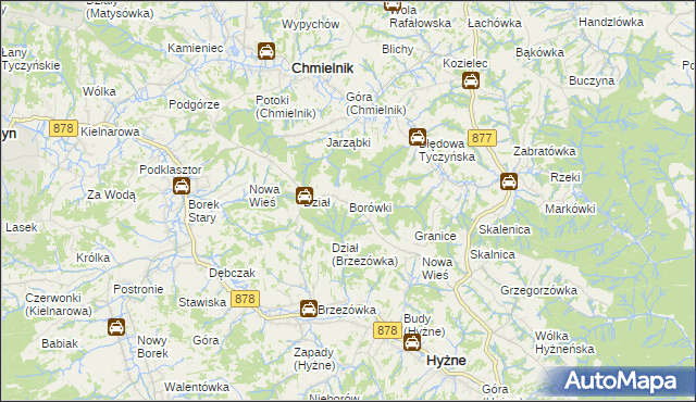 mapa Borówki gmina Chmielnik, Borówki gmina Chmielnik na mapie Targeo