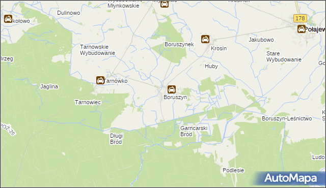 mapa Boruszyn gmina Połajewo, Boruszyn gmina Połajewo na mapie Targeo