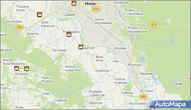 mapa Boża Wola gmina Mielec, Boża Wola gmina Mielec na mapie Targeo