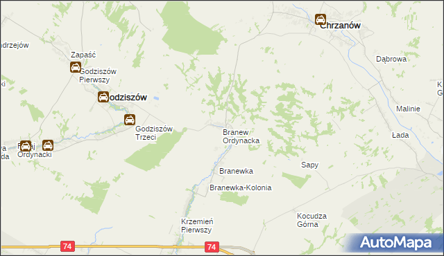 mapa Branew Ordynacka, Branew Ordynacka na mapie Targeo
