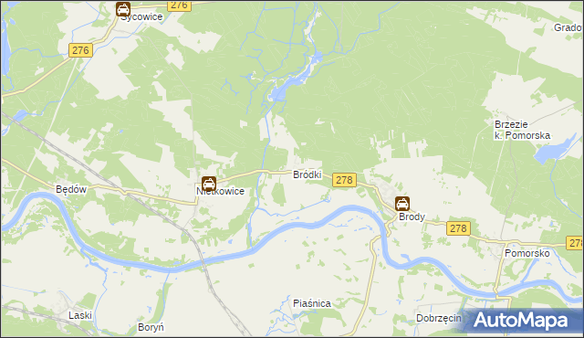 mapa Bródki gmina Czerwieńsk, Bródki gmina Czerwieńsk na mapie Targeo