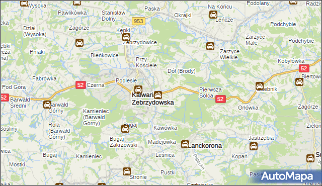 mapa Brody gmina Kalwaria Zebrzydowska, Brody gmina Kalwaria Zebrzydowska na mapie Targeo