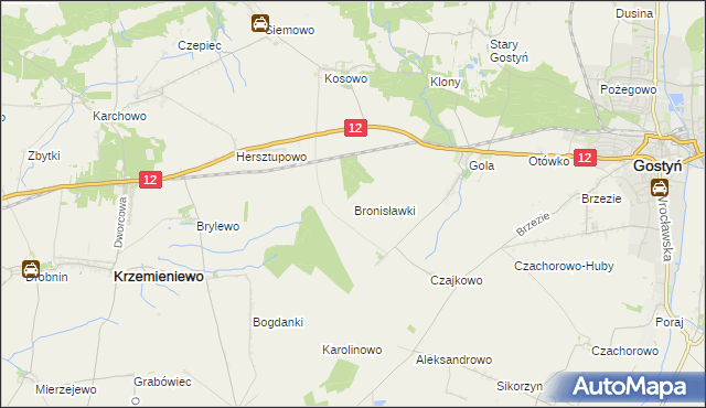 mapa Bronisławki gmina Gostyń, Bronisławki gmina Gostyń na mapie Targeo