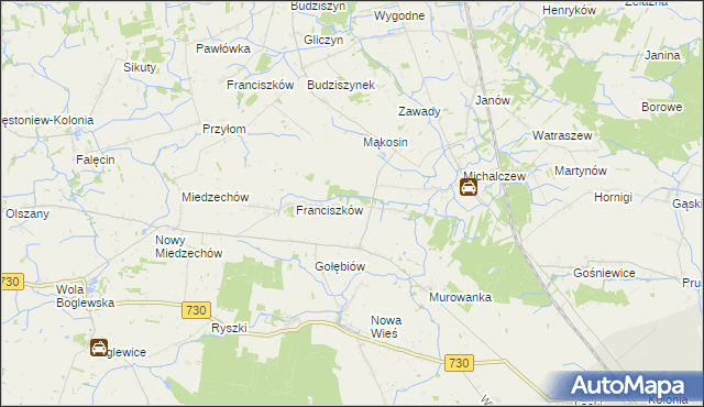 mapa Bronisławów gmina Jasieniec, Bronisławów gmina Jasieniec na mapie Targeo