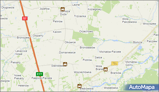 mapa Bronisławów gmina Promna, Bronisławów gmina Promna na mapie Targeo