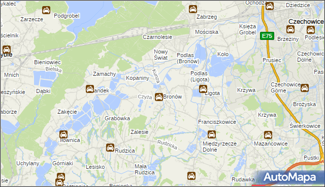 mapa Bronów gmina Czechowice-Dziedzice, Bronów gmina Czechowice-Dziedzice na mapie Targeo