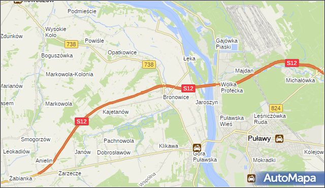 mapa Bronowice gmina Puławy, Bronowice gmina Puławy na mapie Targeo