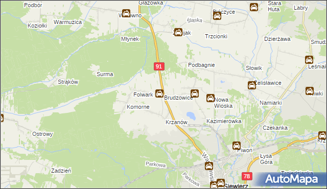 mapa Brudzowice, Brudzowice na mapie Targeo